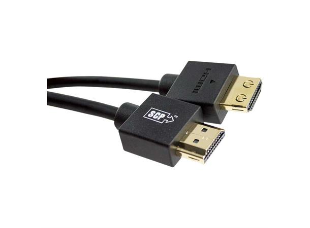SCP HDMI Premium HEC -  2,0 m Ultra Thin HDMI kabel m/Ethernet Sort 4K Blister 