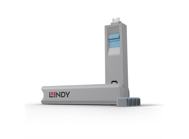 Lindy USB C Port Blocker KIT Blå Nøkkel og 4 låser 