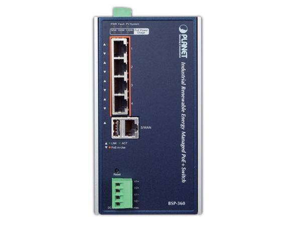 Planet Switch 5-p Gigabit 4xPoE+ L2 Industri IP30 DIN RPS B120W,DC 24v Ut 