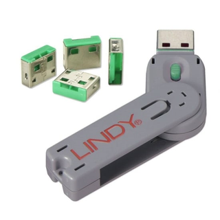 Lindy USB Port Blocker KIT Green Nøkkel og 4 låser