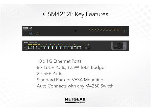 Netgear AV Line M4250-10G2F-PoE+ 8x1G PoE+ 125W 2x1G 2xSFP Managed Switch 