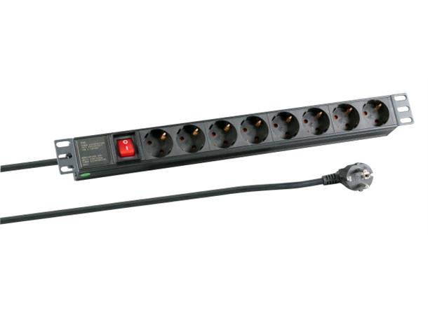 EFB Strømskinne 19" 8xSCHUKO 2,0 m PDU 1xSchukokabel, 2m m/Switch 