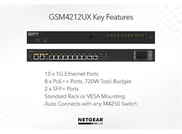 Netgear AV Line M4250-10G2F-PoE++ 8x1G PoE+ 720W 2x1G 2xSFP Managed Switch 