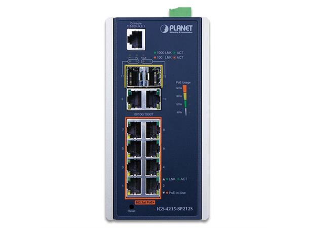 Planet Switch 8-p 10/100/1000T PoE 2xSFP 2x10/100/1000I ndustri IP30 DIN RPS 