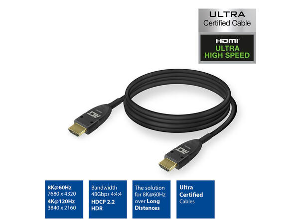 ACT HDMI Hybridkabel 8K - 7,5m HDMI 8K Fiber/kobber Sort 