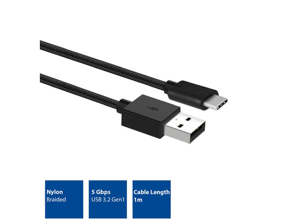ACT Kabel USB-A>C, 3.2 Gen 1 Passive- 1m Nylon, USB-A>C M-M 5Gbps, 15W, No Video 
