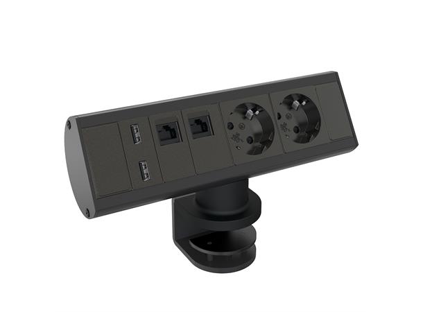 Kondator Axessline Desk 2xStr, Data, USB Sort Klemmefeste 2xSchuko
