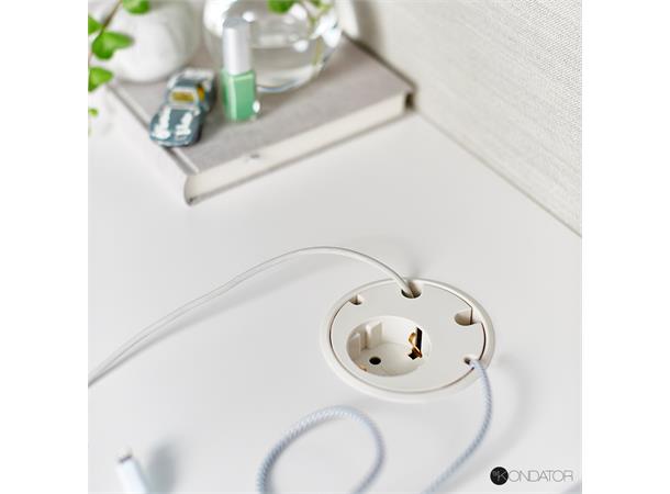 Kondator Powerdot - 1xStrøm 4xKabelhulll Fast Nivå H45mm Hvit