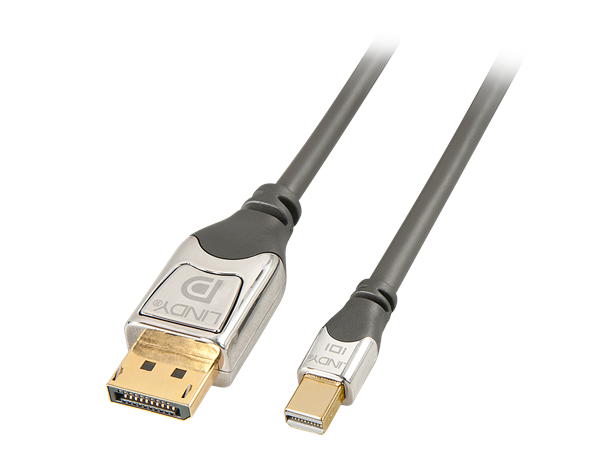 Lindy MiniDP - DP Kabel -  3,0 m Cromo 21.6 Gbps Displayport 1.2 4K Grå