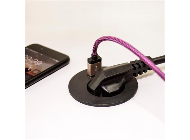 Kondator Powerdot MIDI - 1xStrøm 1xUSB Ø60mm Fast nivå 83mm Sort