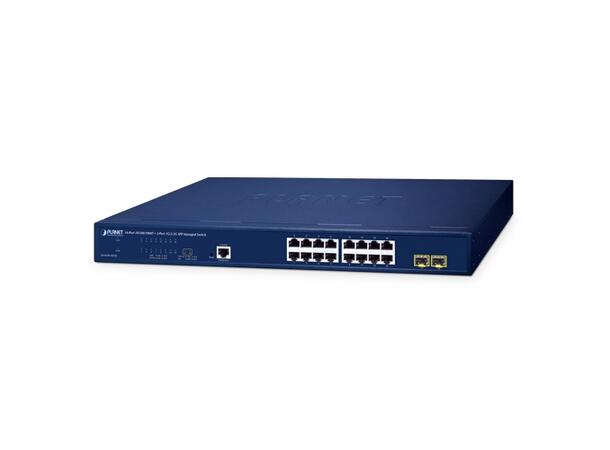 Planet Switch 16 + 2 Gigabit SFP Layer 2 Vifteløs 