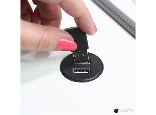 Kondator Powerdot MICRO - 2x USB Ø30mm,  Total 5v, 2000 mA, Sort