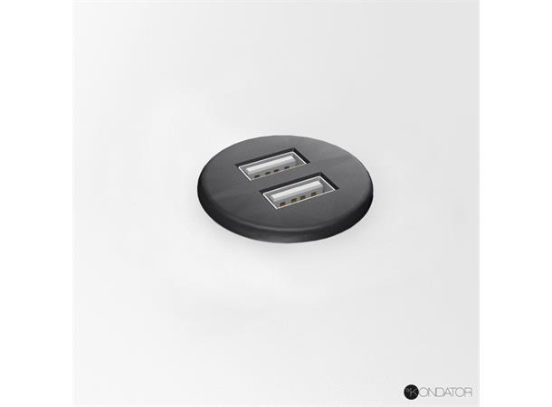 Kondator Powerdot MICRO - 2x USB Ø30mm,  Total 5v, 2000 mA, Sort