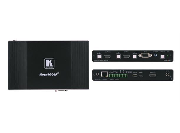 Kramer Switch 2xHDMI 1xVGA Auto UHD 4K60 10Gbps Step-In IP RS232 A-De/Embed 