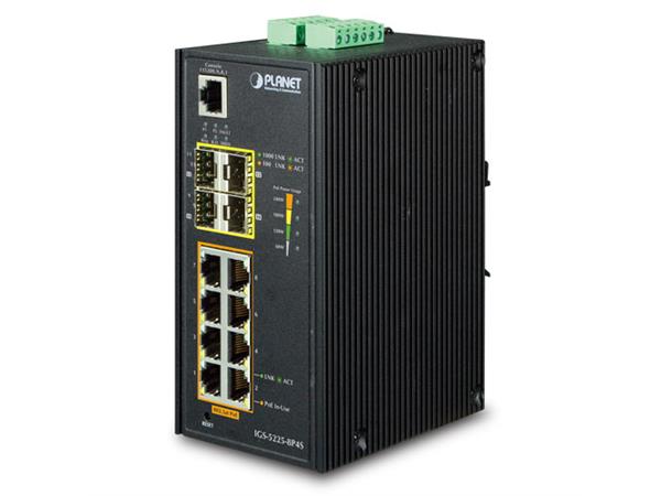 Planet Switch 8-p Gigabit 8xPoE+ 2xSFP Layer2 Industri IP30 DIN IPv6 240W 
