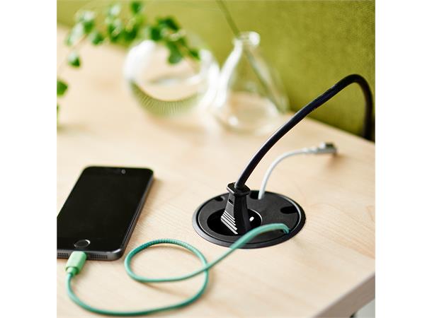 Kondator Powerdot - 1xStrøm 4xKabelhull Fast nivå H45mm Sort