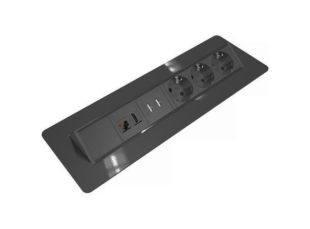 Kondator Axessline QuickBox 3xStrøm 2xUSB Lader 1xData 1x HDMI Sort