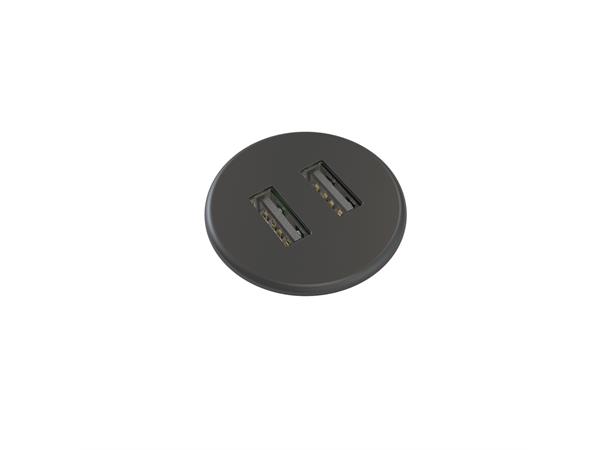 Kondator Powerdot MICRO - 2x USB Ø30mm,  Total 5v, 2000 mA, Sort Metall