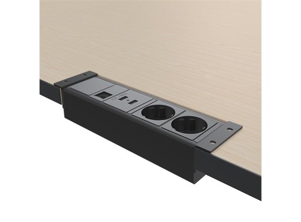 Kondator Axessline 2xStrøm 2xUSB 1xData Sort