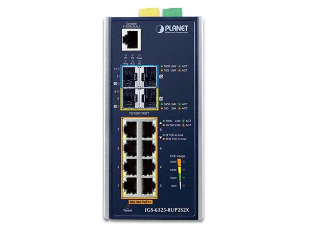 Planet Switch 8-p Gigabit 8xPoE++ 2xSFP + 2xSFP Layer3 Industri IP30 DIN IPv6 