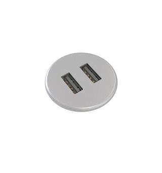 Kondator Powerdot MICRO - 2x USB Ø30mm,  Total 5v, 2000 mA, Sølv