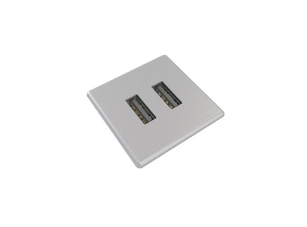 Kondator Powerdot MICRO Kvadrat - 2x USB 30x30mm, Total 5v, 2000 mA, Sølv