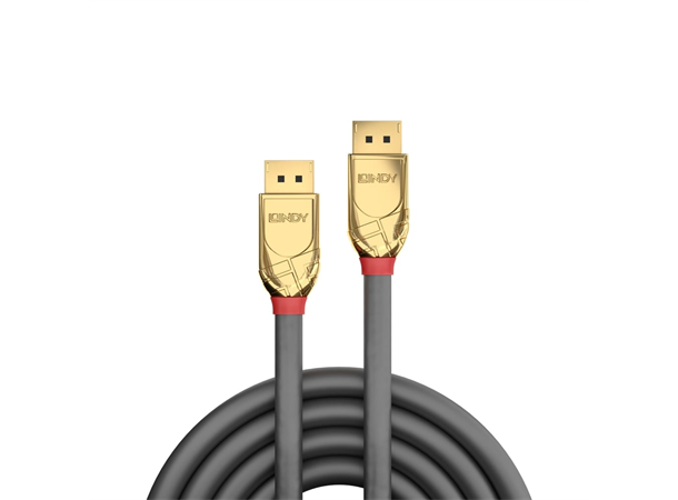 Lindy DisplayPort Kabel - 1 m Gold 8K Displayport 1.4 M/M, 32.4Gbps Grå 