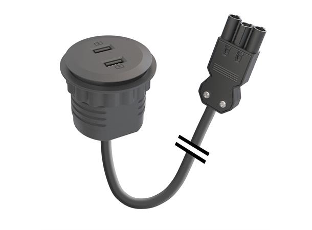 Kondator Powerdot MINI- 2x USB Wieland GST18® Sort- 20cm