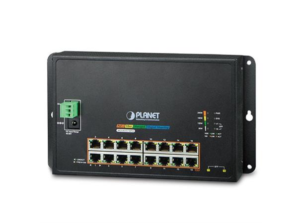 Planet Switch 16-p Gigabit 16xPoE+ 2xSFP Industri IP30 B240W Flat/Wall 