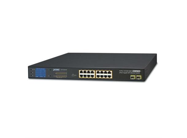 Planet Switch 16-p + 2p Gigabit SFP PoE+ 36Gbps 300W 1U 19"