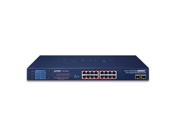 Planet Switch 16 + 2 Gigabit SFP PoE+ Standard - 300W 19" 