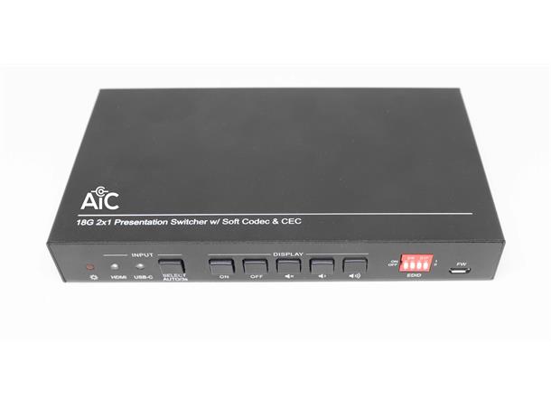 AiC18G 2x1 Presentasjons Switch 4K Soft Codec+ CEC, HDMI USB-C EDID RS-232