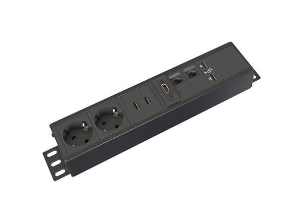 Kondator Axessline 2xStrøm 2xUSB 2xData 1x HDMI 2xUSB-ladere Sort
