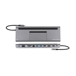 Kramer Adapter USB-C >VGA/DP/2xUSB3/HDMI USB-C>DP HDMI 2xUSB3.0 PD RJ45 SDkort 4K