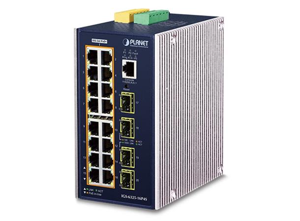 Planet Switch 16-p Gigabit 16xPoE+ 4xSFP Layer3 Industri IP30 DIN IPv6