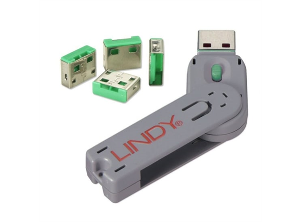 Lindy USB Port Blocker KIT Green Nøkkel og 4 låser