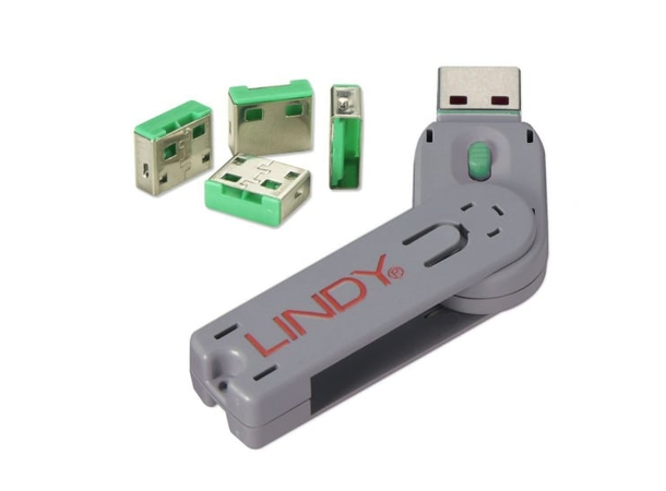 Lindy USB Port Blocker KIT Grønn Nøkkel og 4 låser 