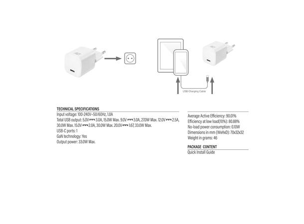 ACT Universal USB-C  lader 30W ¤ 1x USB-C 20V/ 1,67A, 30W Pwr Delivery 