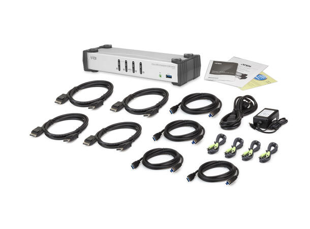Aten KVM Switch 4-Port DP USB3 4K DisplayPort USB3 Audio 4xKabel 