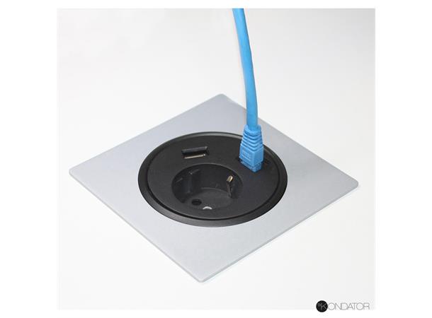 Kondator Powerdot 1xStrøm 1xData 1xUSB Justerbar i 3 nivåer H89mm Sort *B-vare*