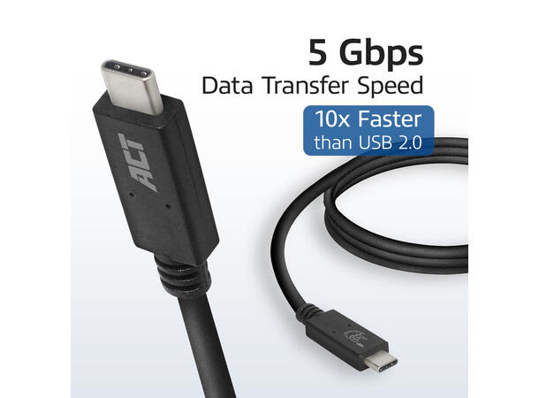 ACT USB-C, 3.2 Gen 1 Skjøtekabel- 2m USB-C M-F 5Gbps,  60W,  Video Alt Mode 