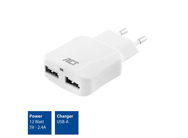 ACT Universal USB lader 2-Port 2xUSB 2.4A, 12W 