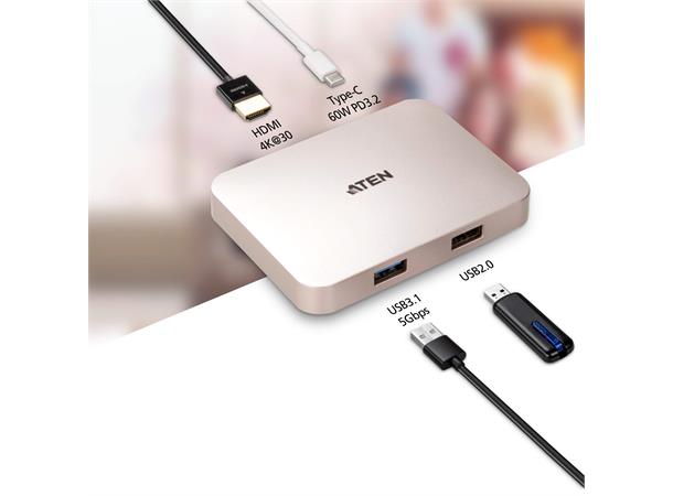 Aten USB-C Ultra Mini Dock 4K PD 60W Switch mode 