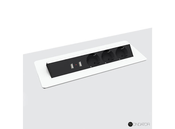 FF Axessline QuickBox 3xStrøm 2xUSB Lader Hvit 