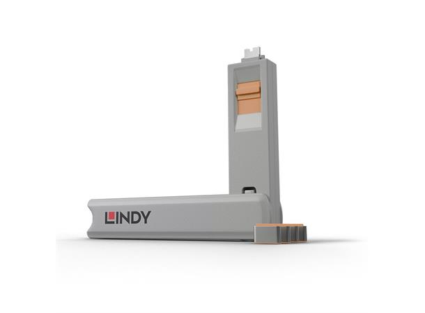 Lindy USB C Port Blocker KIT Orange Nøkkel og 4 låser