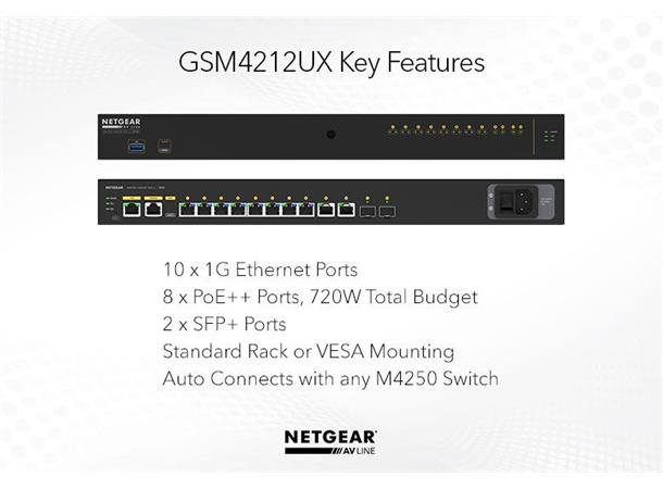 Netgear AV Line M4250-10G2F-PoE++ 8x1G PoE+ 720W 2x1G 2xSFP Managed Switch