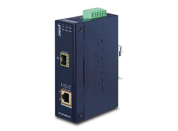 Planet Konverter 1000X - SFP PoE++ 10/100/1000BASET 802.3bt IP30 DIN-40-75C 