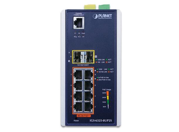 Planet Switch 8-p Gigabit 8xPoE++ 2xSFP Layer3 Industri IP30 DIN IPv6 