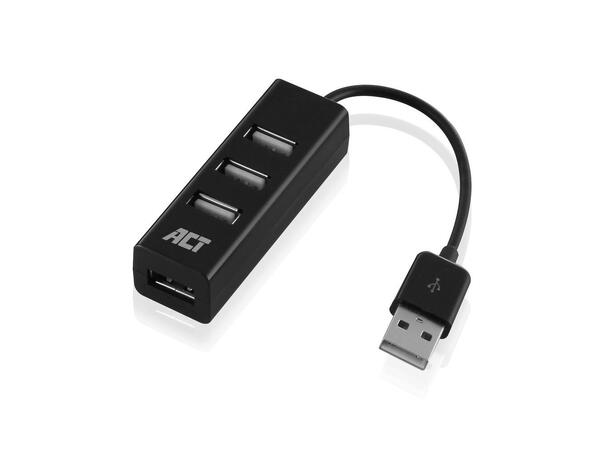 ACT Adapter USB Hub 4xUSB-A Sort USB2 480 Mbps 