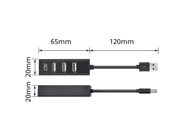 ACT Adapter USB Hub 4xUSB-A Sort USB2 480 Mbps
